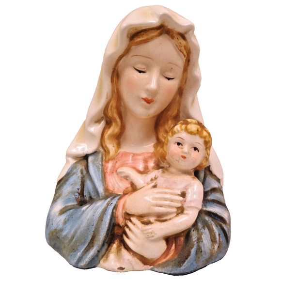 Vintage Norcrest Japan Madonna Virgin Mary W/ Baby Jesus Ceramic Figurine - Picture 1 of 8